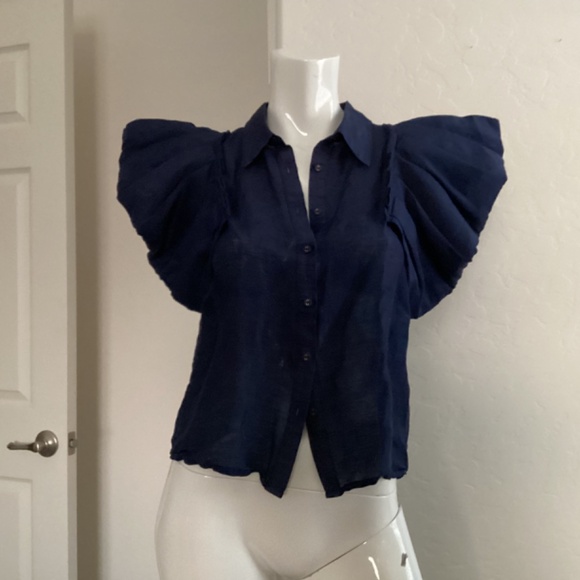 Aureta NWOT Stella Shirt, ptp 18, navy blue, button up - Picture 3 of 11